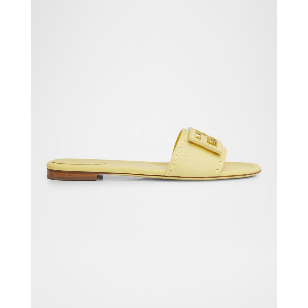 Fendi Baguette Light Yellow Leather FF Monogram Logo Mule Slide Flat Sandal 39 - Picture 9 of 16